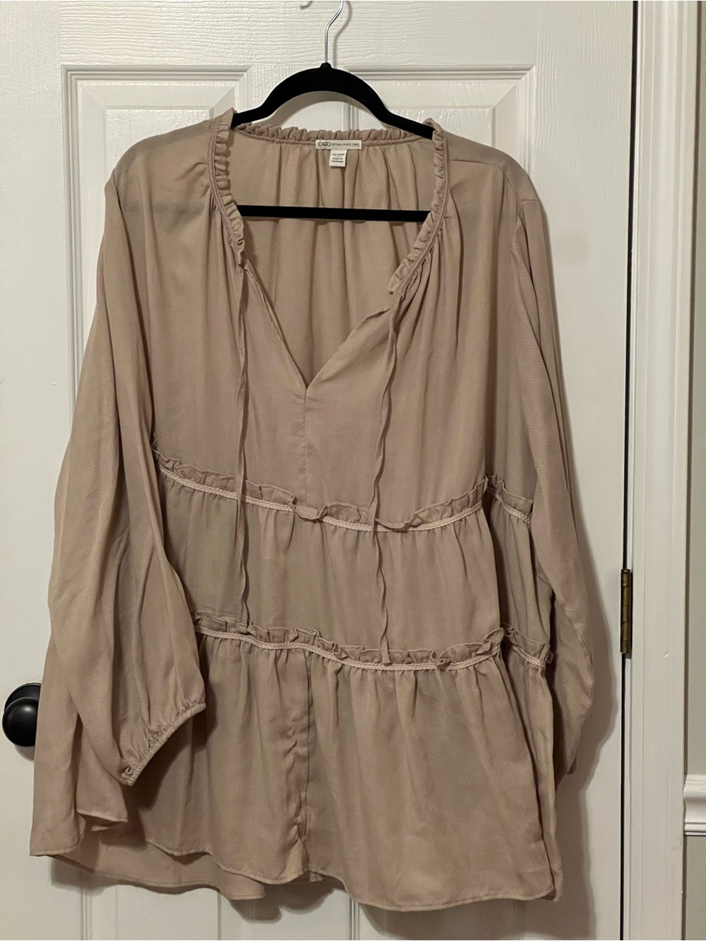 Cato 26/28W Taupe Ruffle Peplum Blouse Boho Long Sleeve Plus Size